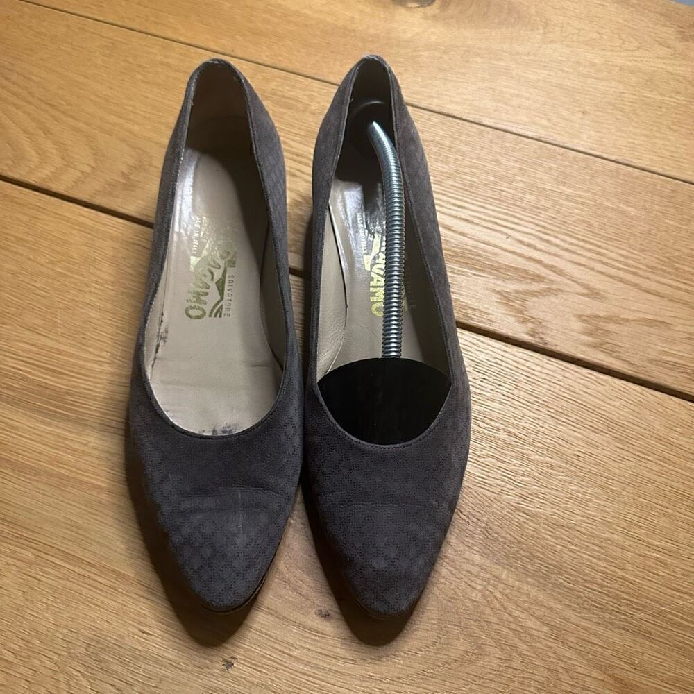 Salvadore ferragamo gray suede pumps 8
